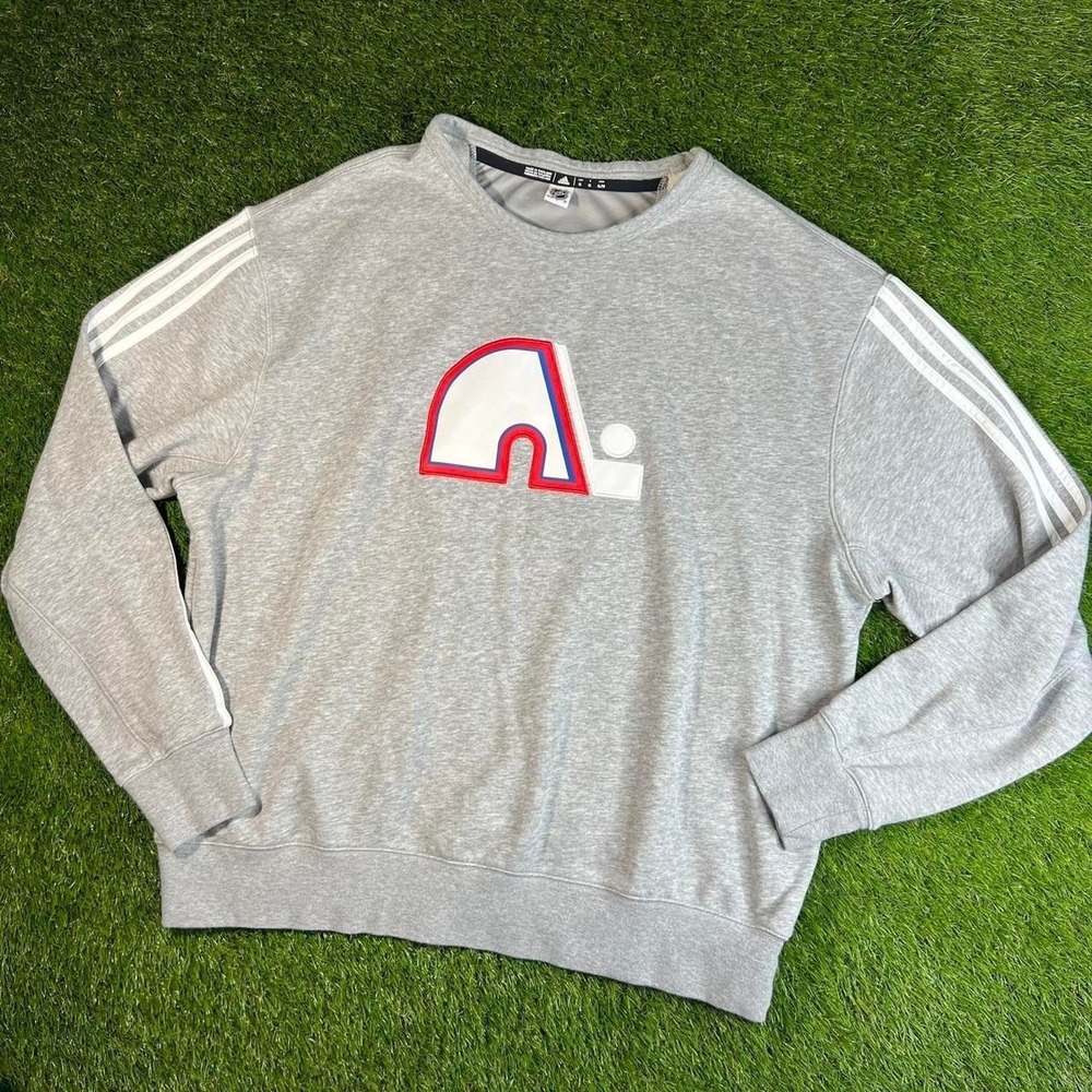 Adidas NHL Quebec Nordiques Crewneck Sweatshirt Gray Striped Pullover XL